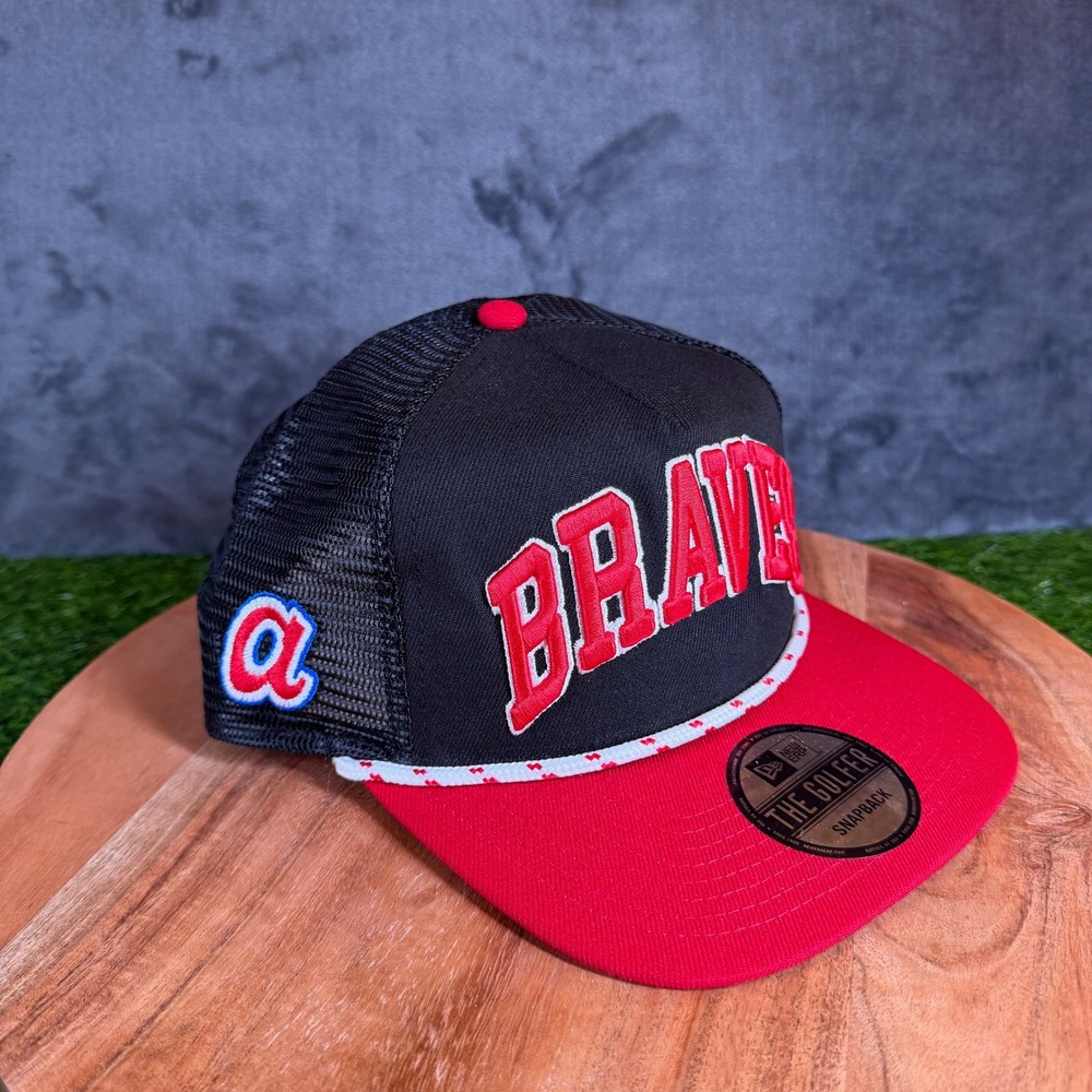 New Era Atlanta Braves The Golfer Snapback Trucker Hat Black Red Mens NWT